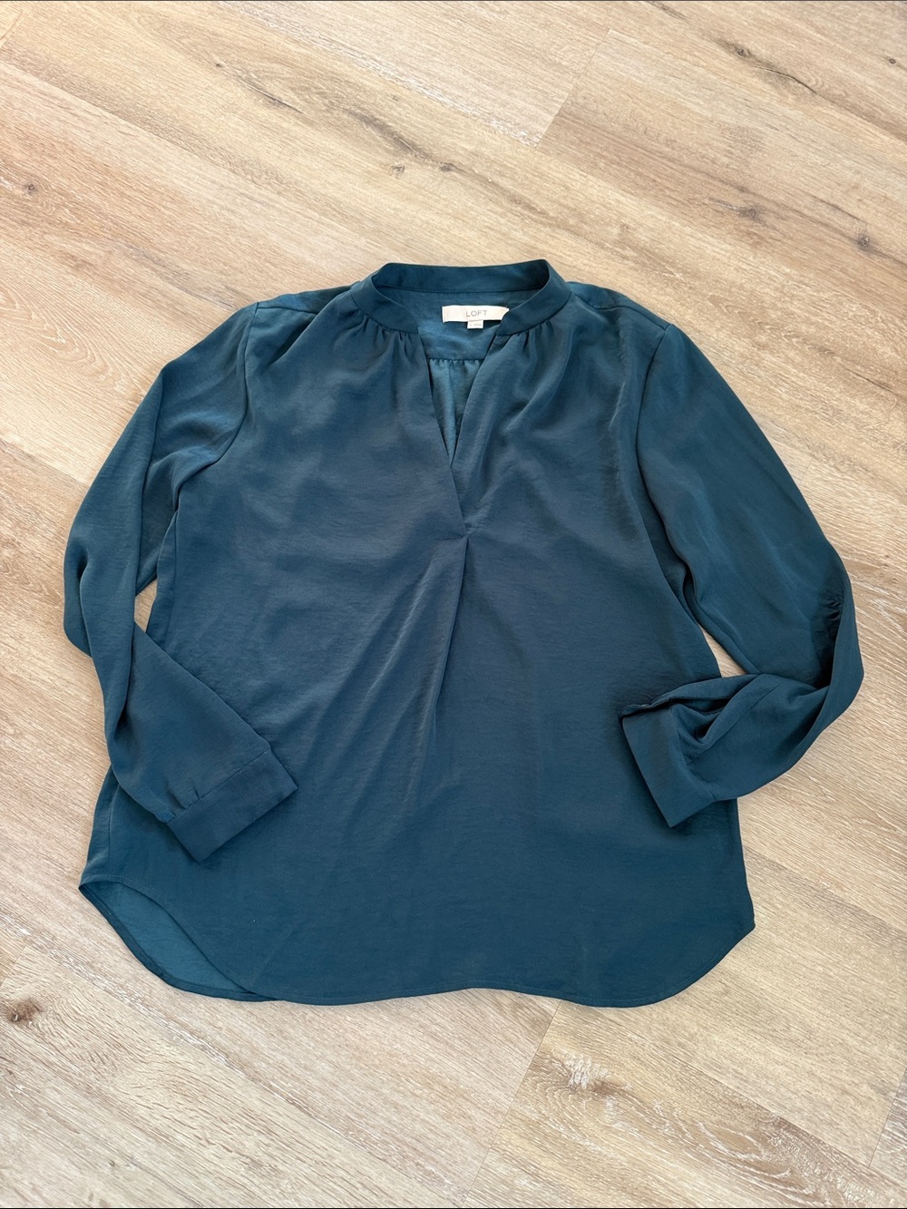 LOFT Teal Split-Neck Long-Sleeve Blouse